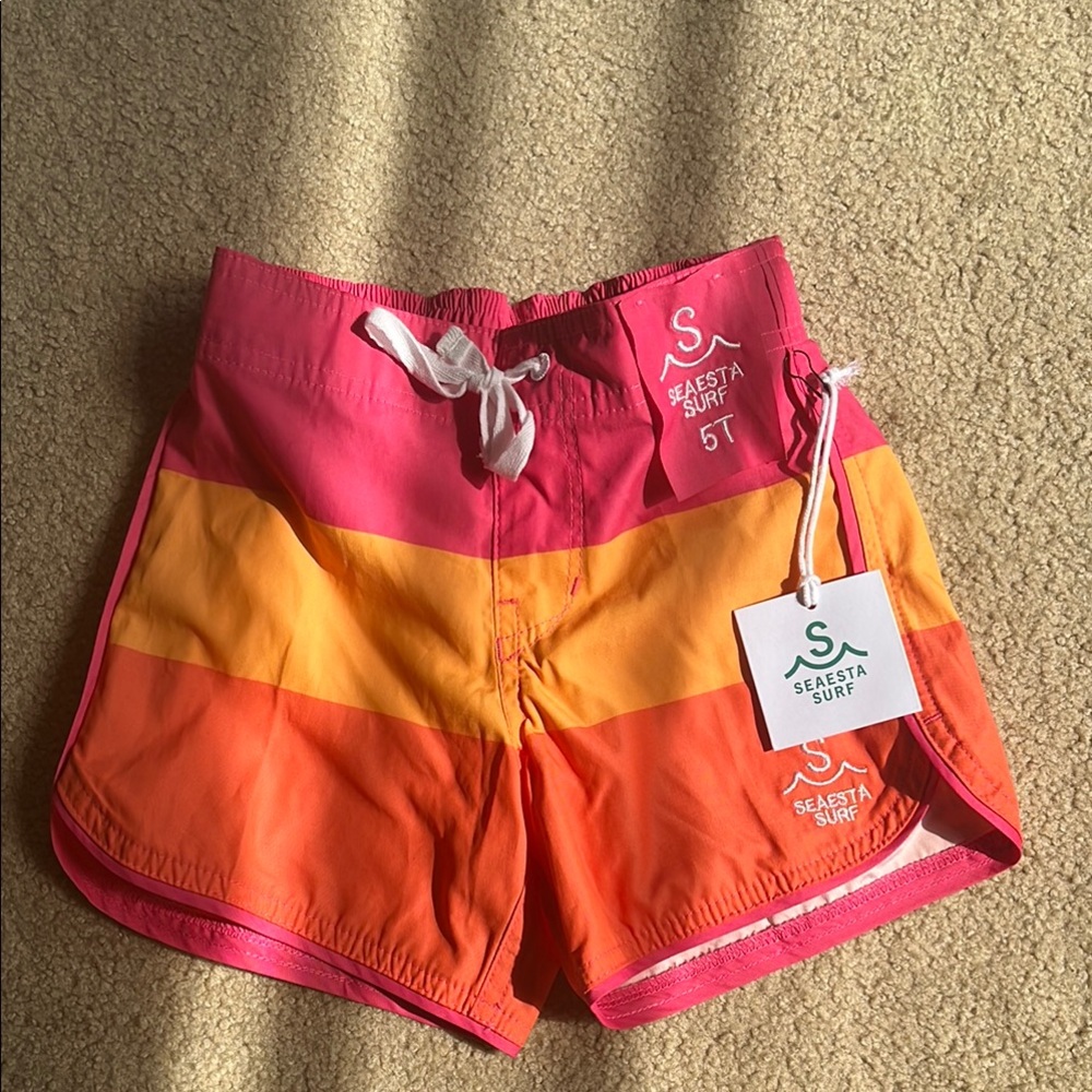 Kids Swim Trunks - Pink and Orange